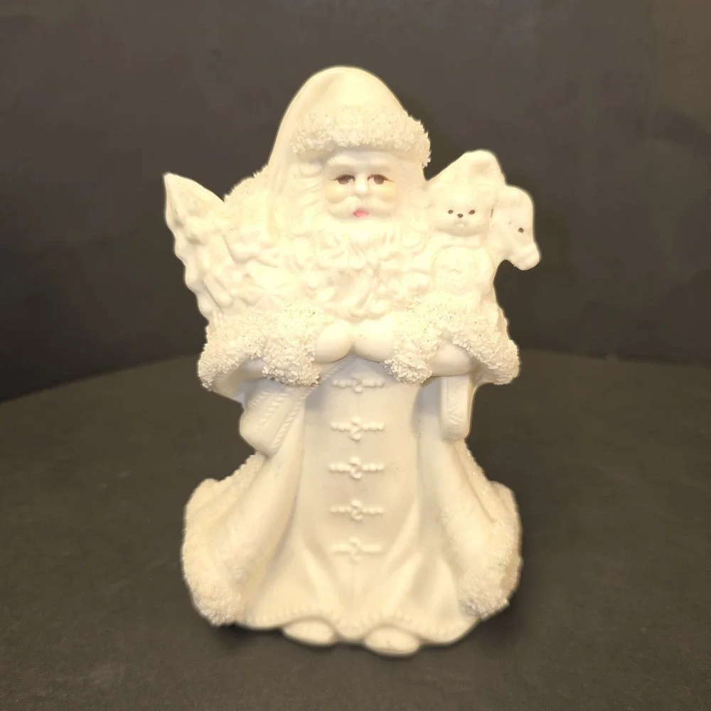 Vintage K's Collection White Sparklefur Porcelain Santa Claus